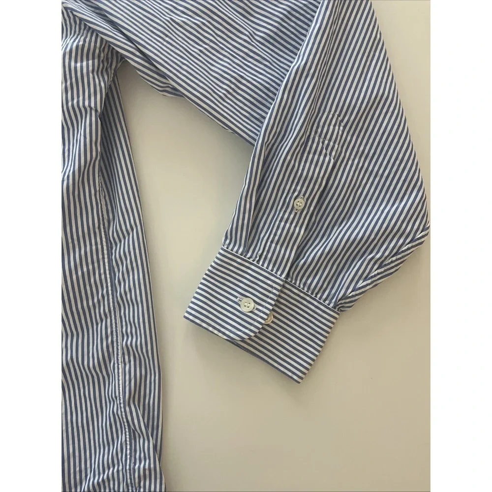 J.Crew Size XL (17-17/12) Men's Dress Shirt 80's‎ 2-Ply 100% Cotton Blue Stripe